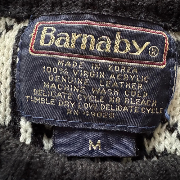 Vintage acrylic Barnaby Sweater Pullover Mens Medium Leather Patchwork - Picture 4 of 4